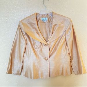 Gold skirt suit satin look, size 10